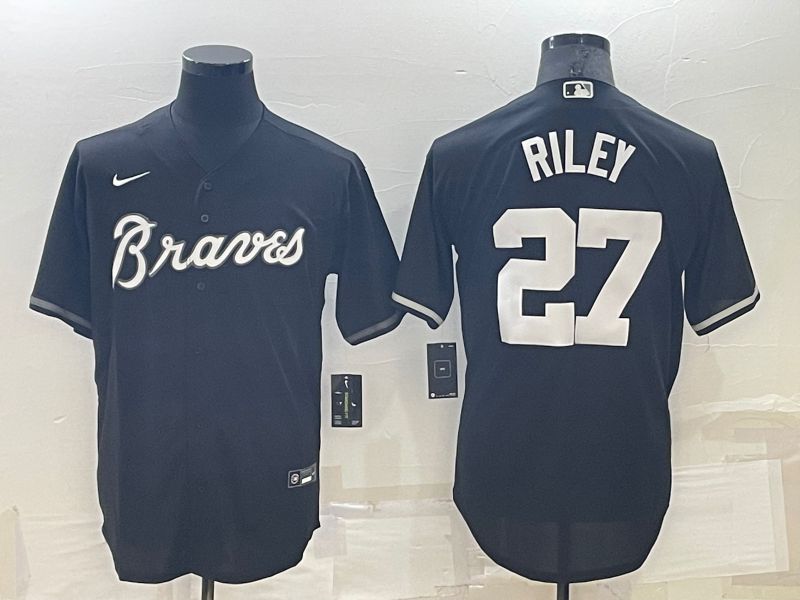 Men Atlanta Braves 27 Riley Black Throwback Nike 2022 MLB Jersey